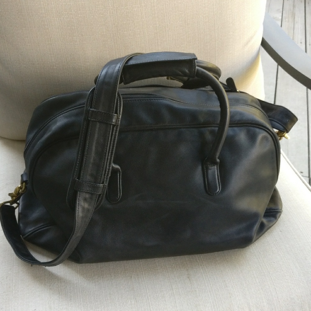 Vintage Coach Black Leather Duffle Bag